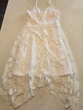Storia White Floral Lace High-Low Handkerchief Hem Cami Dress Xlarge